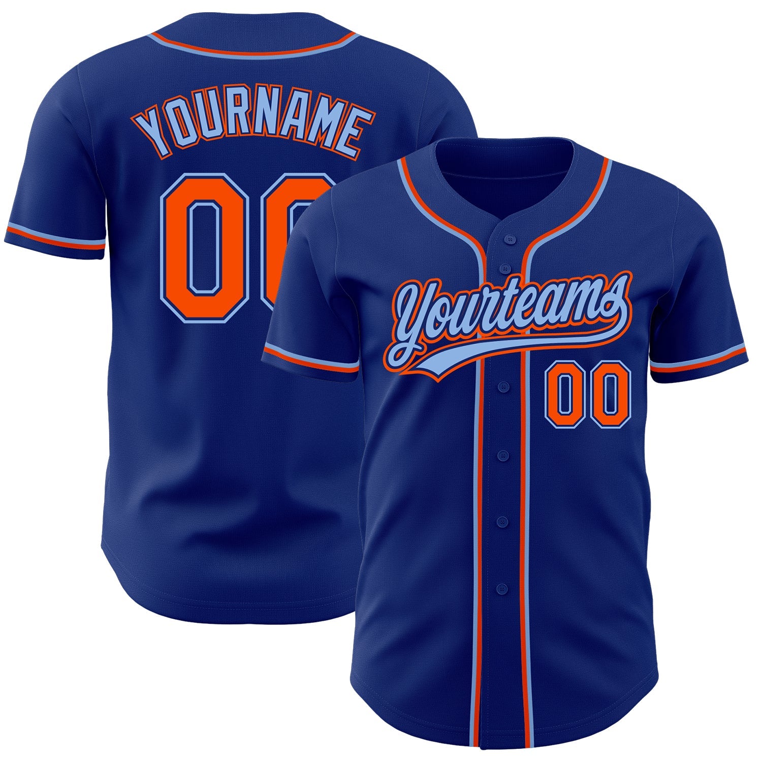 Custom Royal Orange-Light Blue Authentic Baseball Jersey - Main View