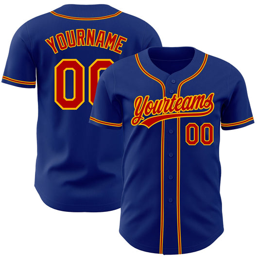 Custom Royal Red-Gold Authentic Baseball Jersey - Main View