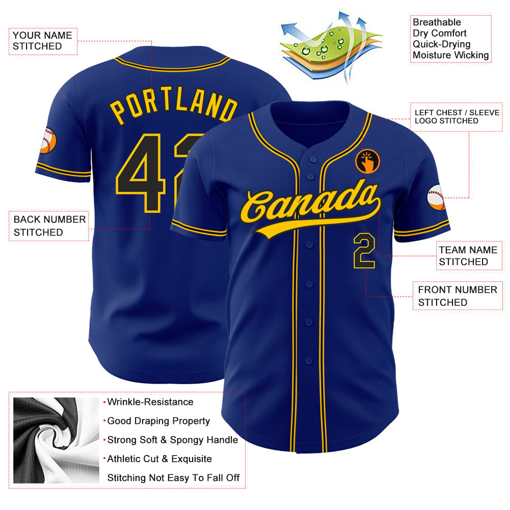 Custom Royal Black-Gold Authentic Baseball Jersey view 3