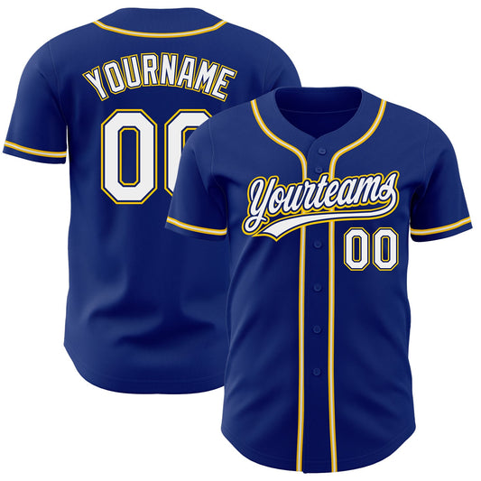 Custom Royal White-Gold Authentic Baseball Jersey - Main View
