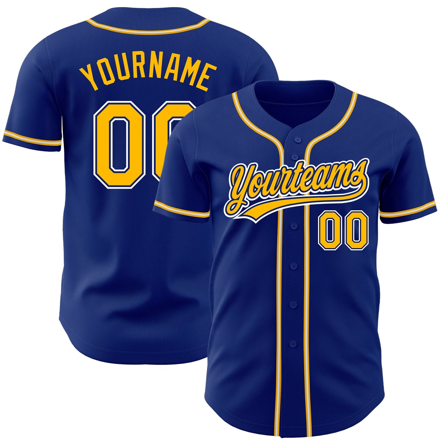 Custom Royal Gold-White Authentic Baseball Jersey - Main View
