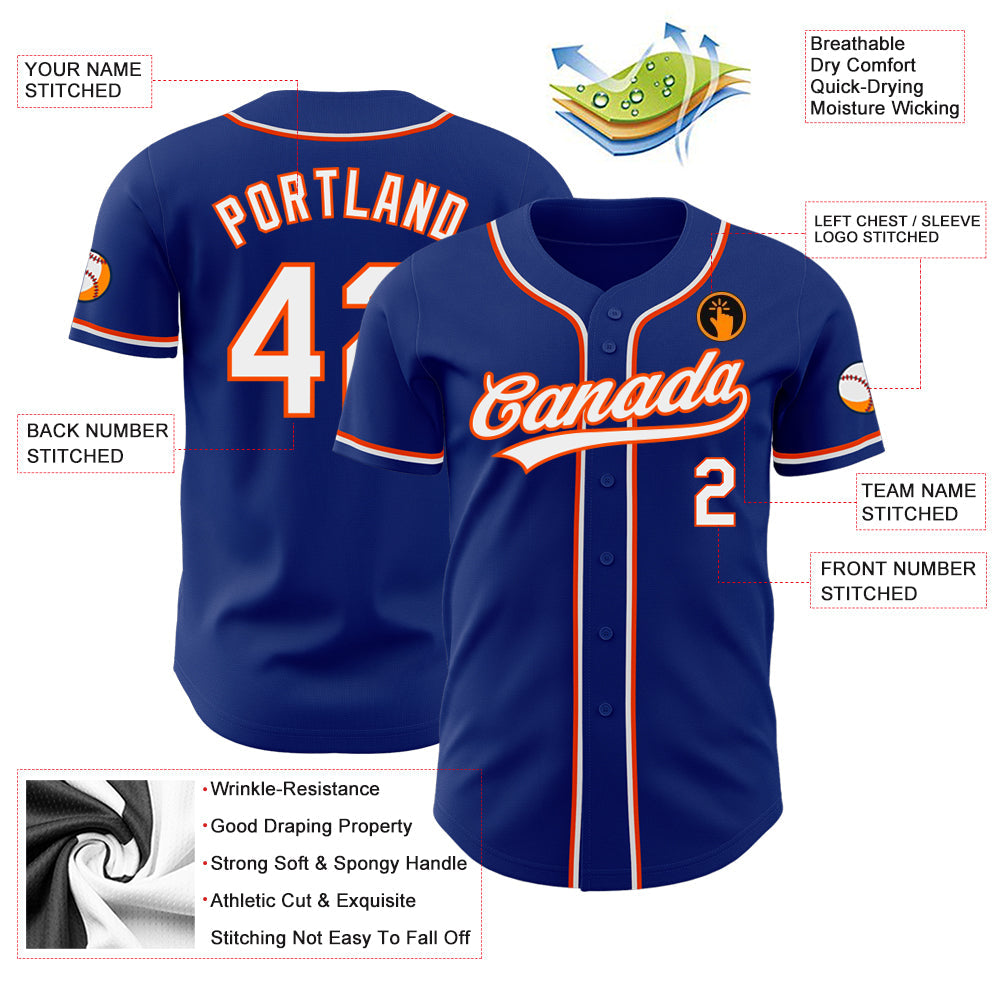 Custom Royal White-Orange Authentic Baseball Jersey view 3