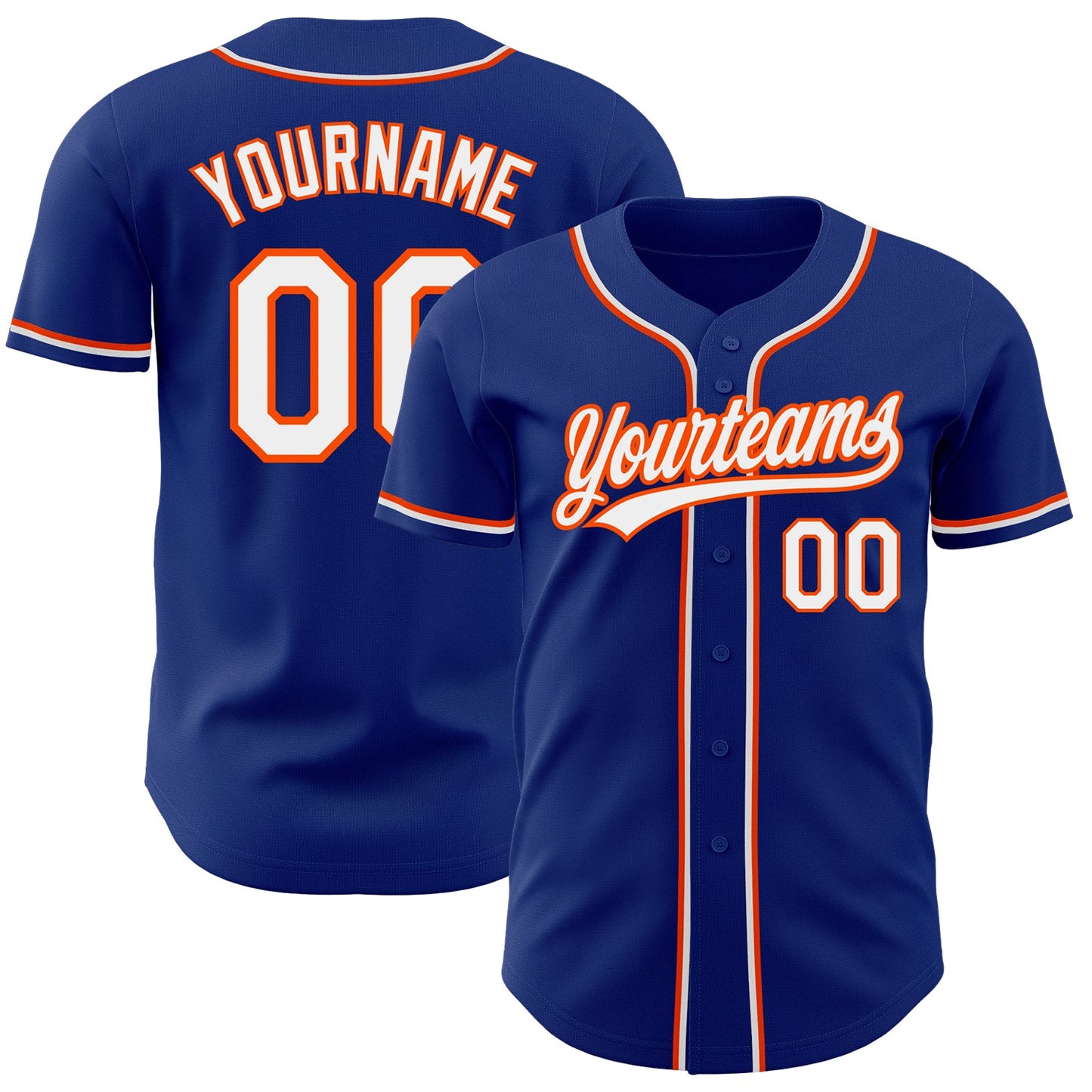 Custom Royal White-Orange Authentic Baseball Jersey - Main View