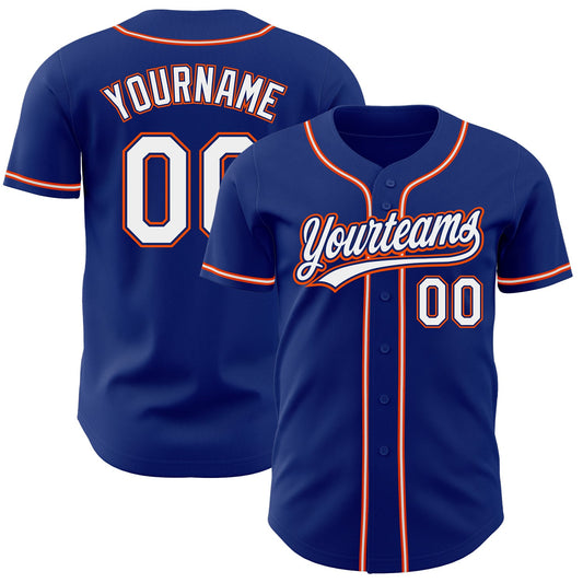 Custom Royal White-Orange Authentic Baseball Jersey - Main View