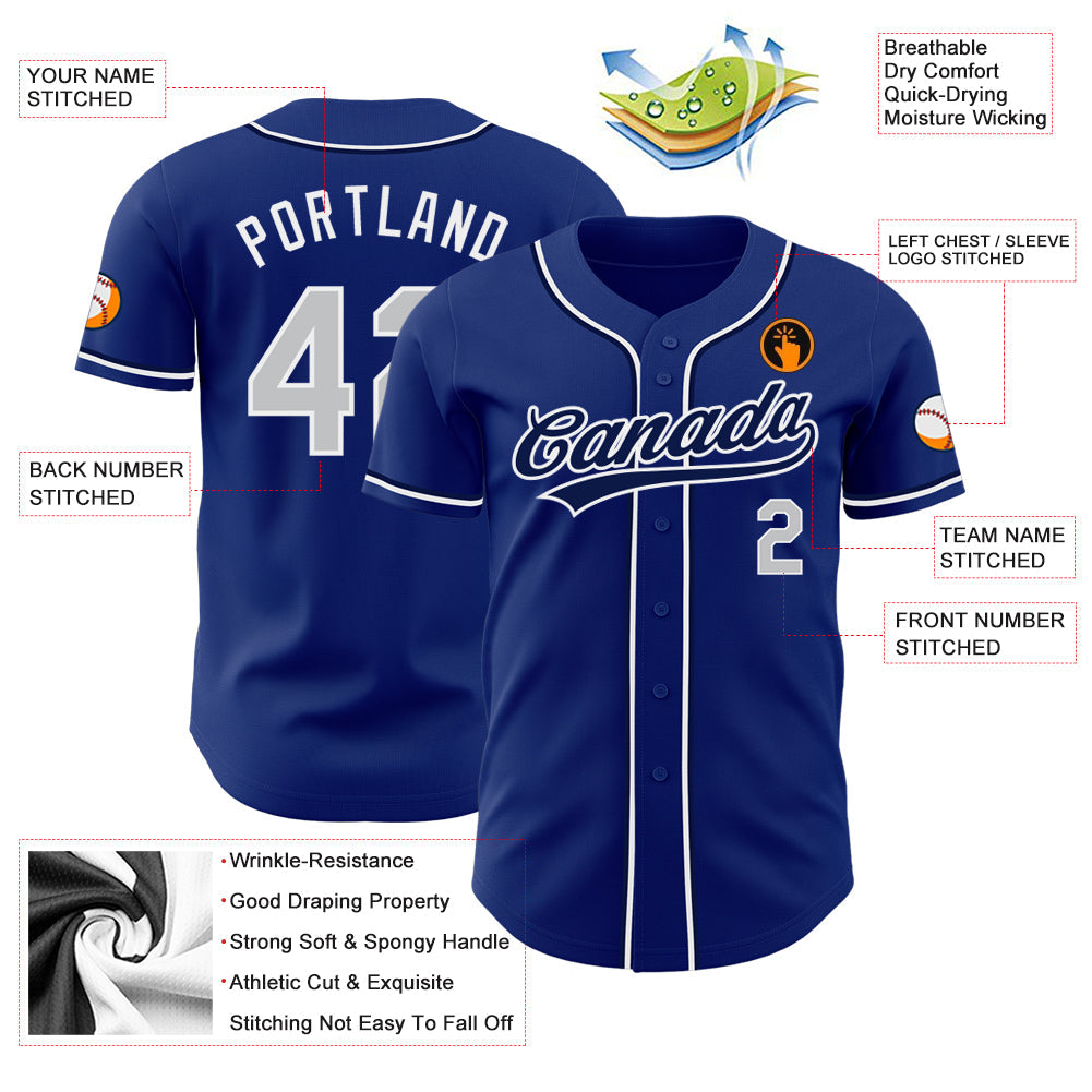 Custom Royal Gray-White Authentic Baseball Jersey view 3