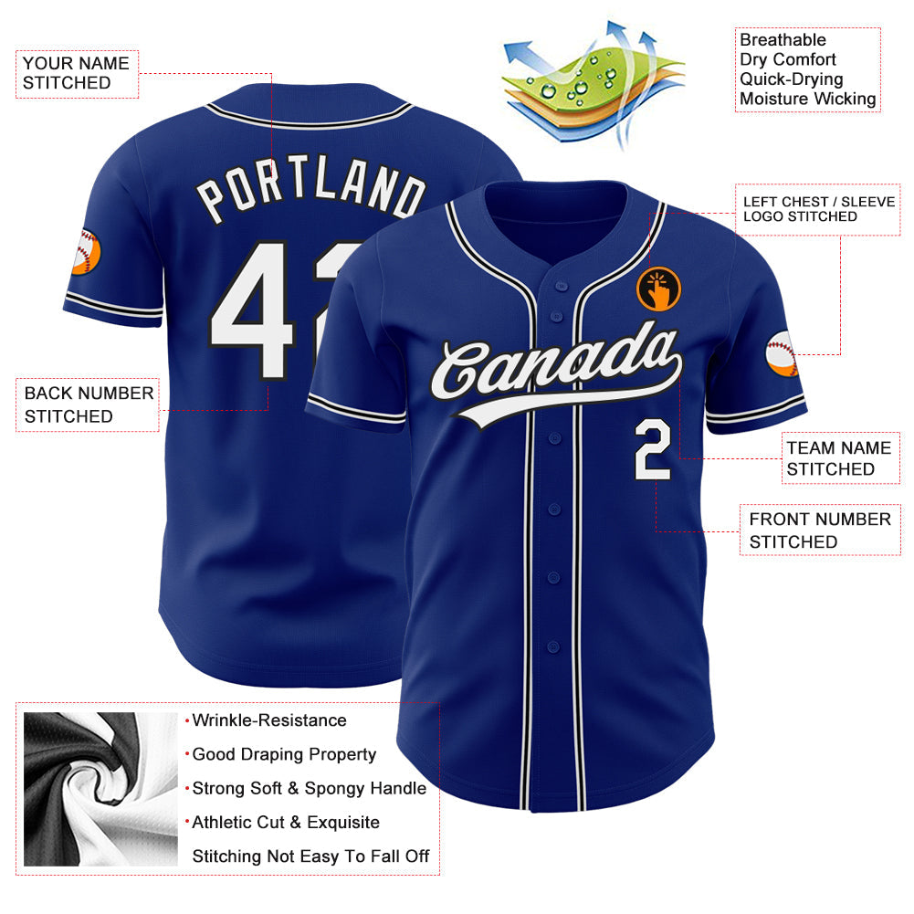 Custom Royal White-Black Authentic Baseball Jersey view 3