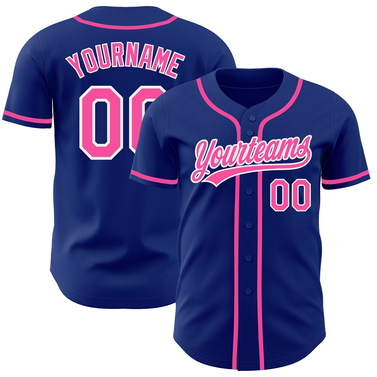 Custom Royal Pink-White Authentic Baseball Jersey - Main View