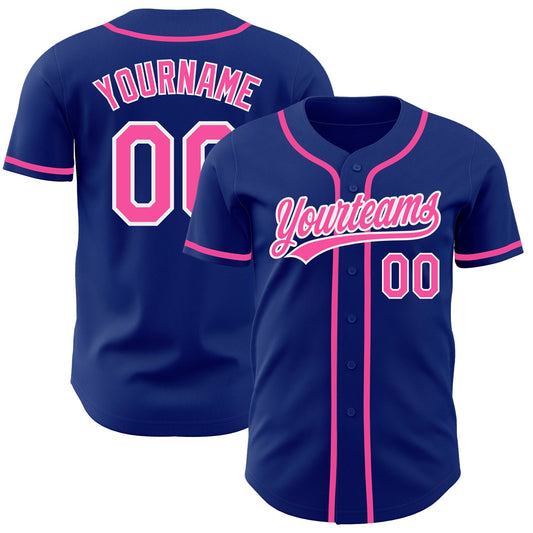 Custom Royal Pink-White Authentic Baseball Jersey - Main View