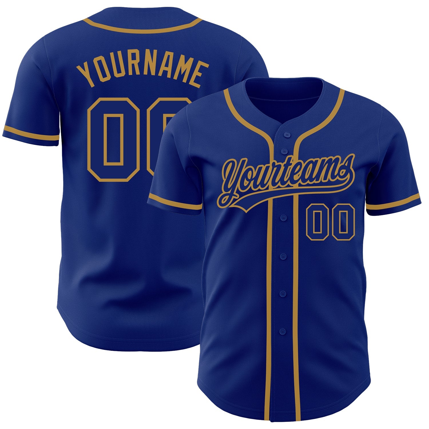 Custom Royal Royal-Old Gold Authentic Baseball Jersey - Main View