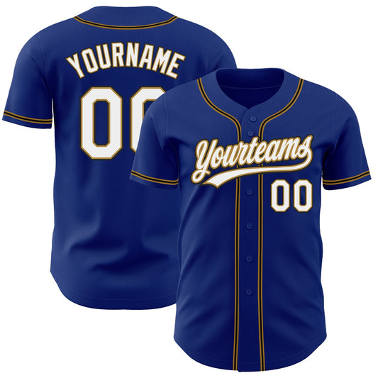Custom Royal White Old Gold-Black Authentic Baseball Jersey - Main View