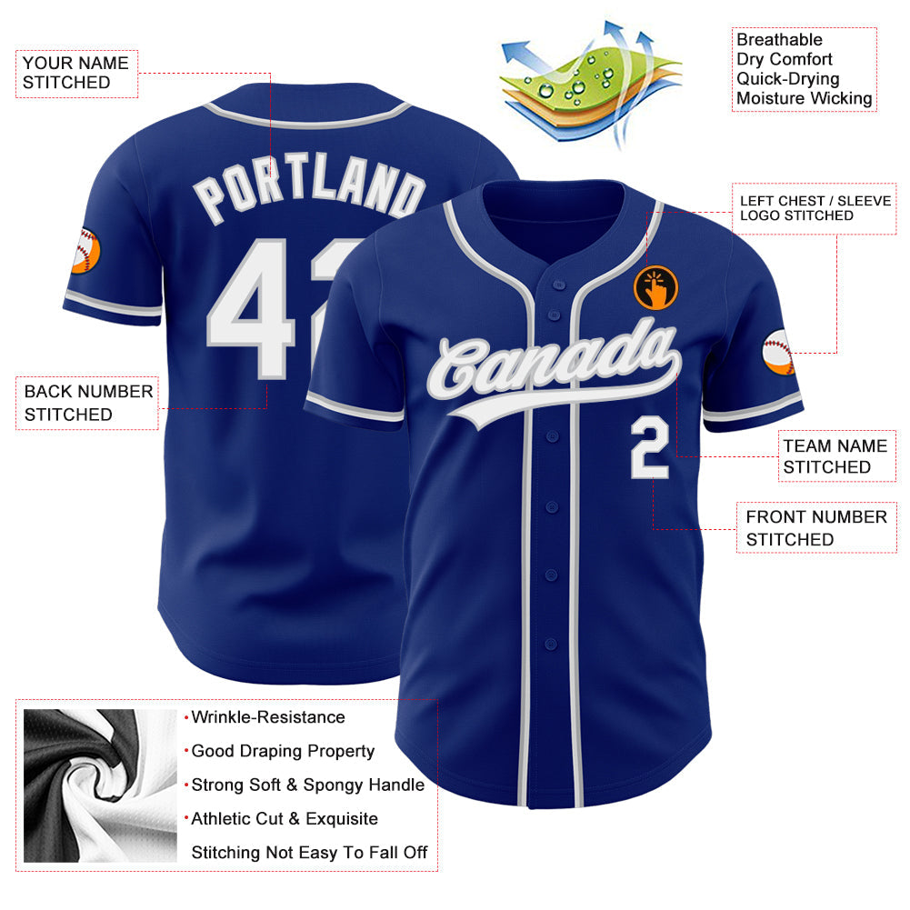 Custom Royal White-Gray Authentic Baseball Jersey view 3