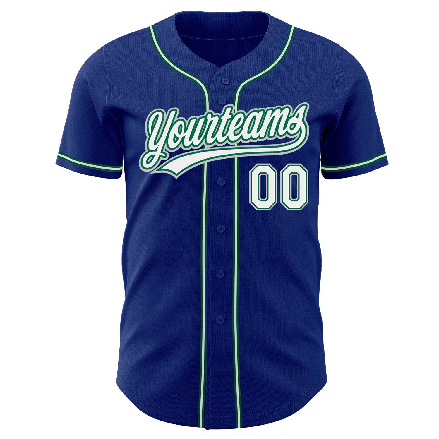 Custom Royal White Kelly Green-Gray Authentic Baseball Jersey view 2
