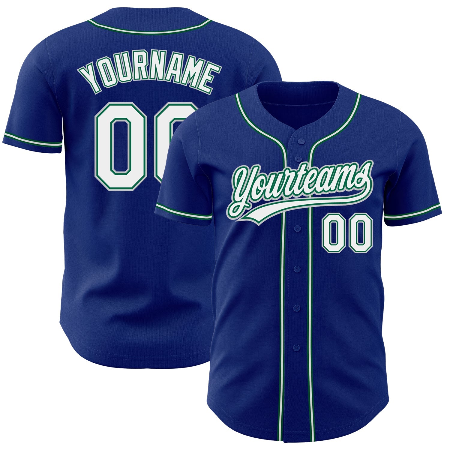 Custom Royal White Kelly Green-Gray Authentic Baseball Jersey - Main View