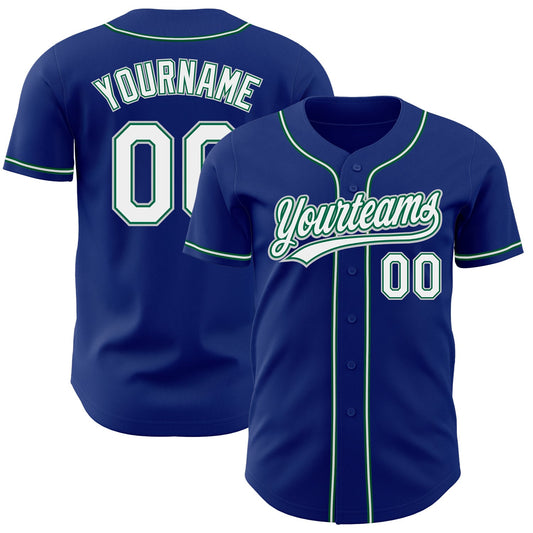 Custom Royal White Kelly Green-Gray Authentic Baseball Jersey - Main View