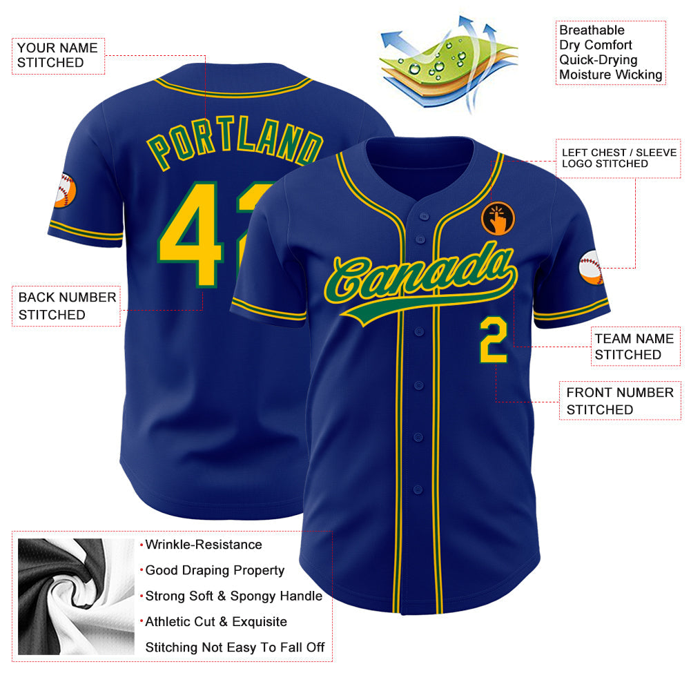 Custom Royal Gold-Kelly Green Authentic Baseball Jersey view 3