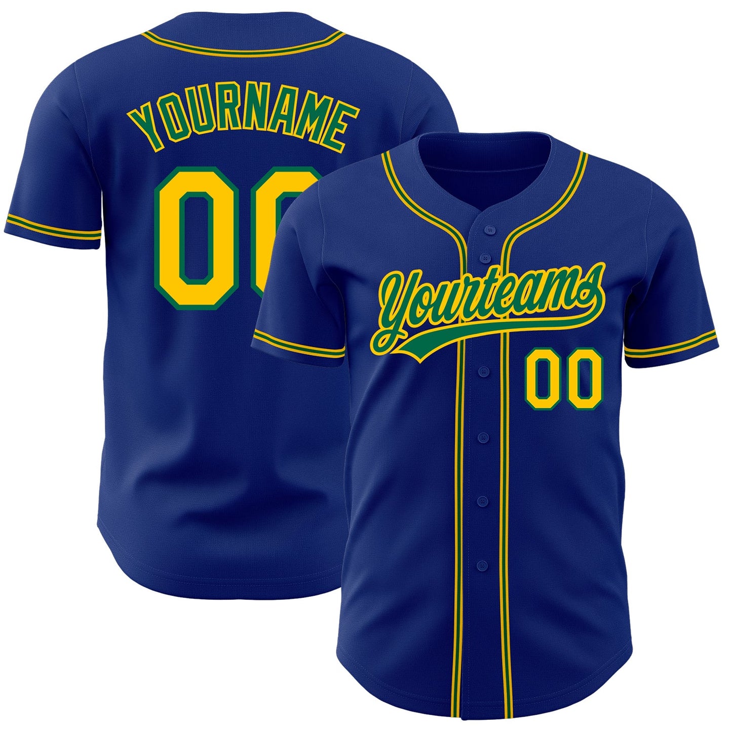 Custom Royal Gold-Kelly Green Authentic Baseball Jersey - Main View