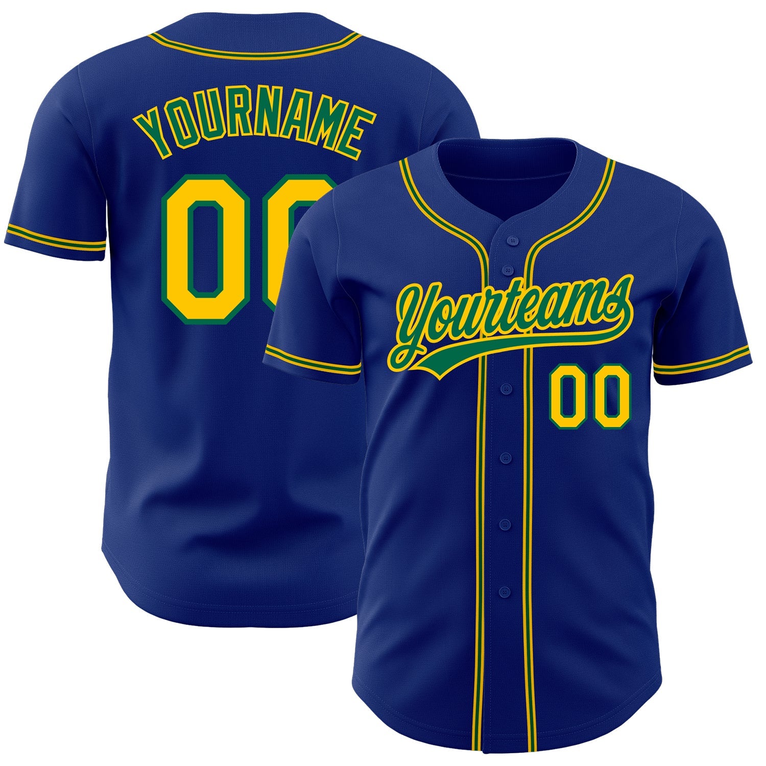 Custom Royal Gold-Kelly Green Authentic Baseball Jersey - Main View