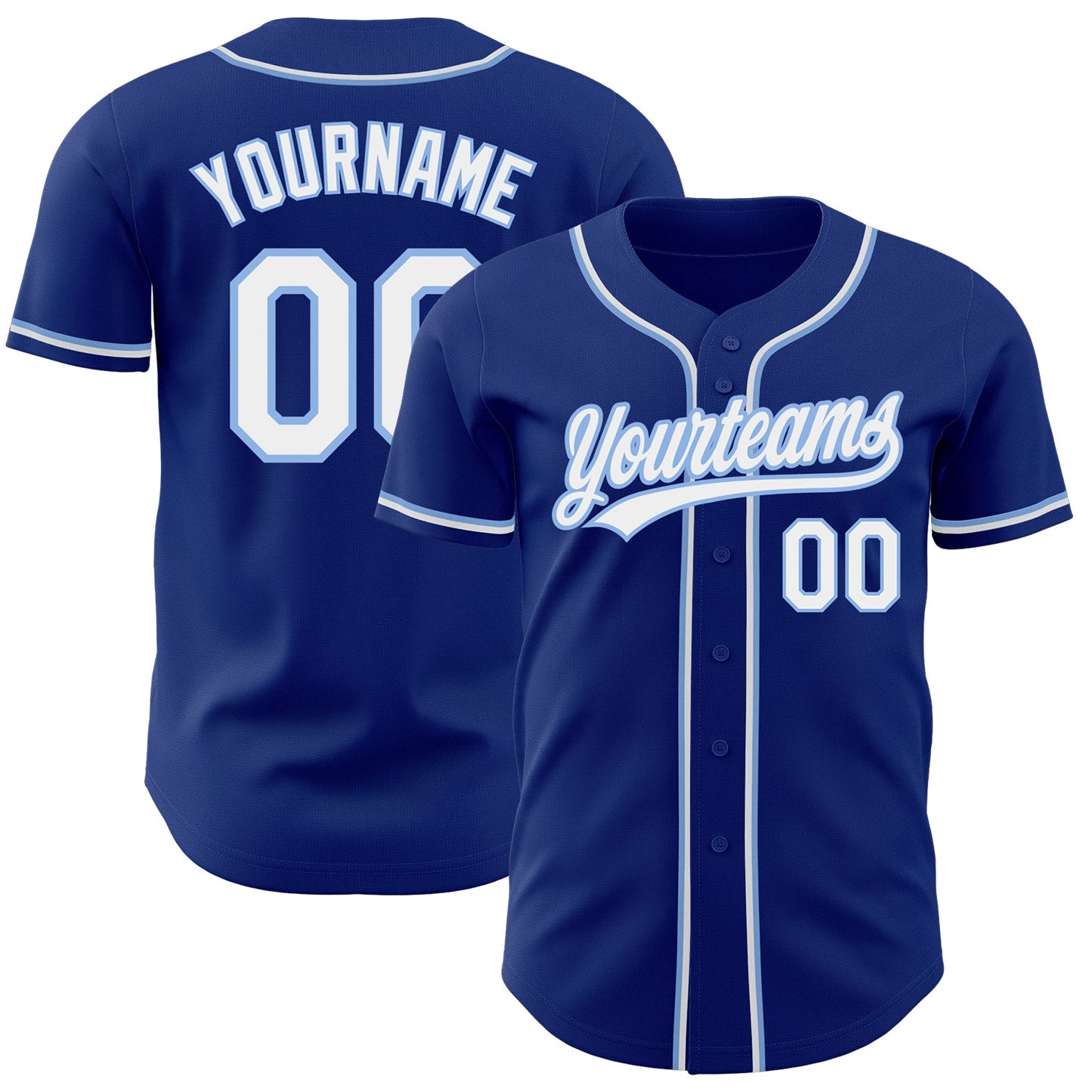 Custom Royal White-Light Blue Authentic Baseball Jersey - Main View