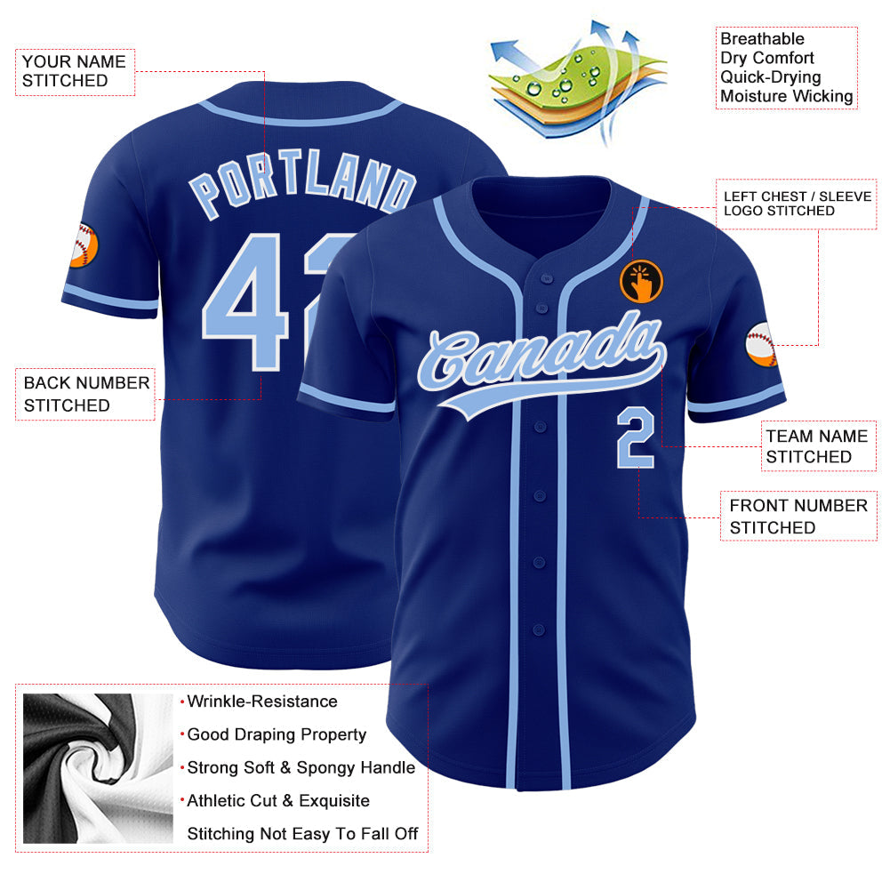 Custom Royal Light Blue-White Authentic Baseball Jersey view 3