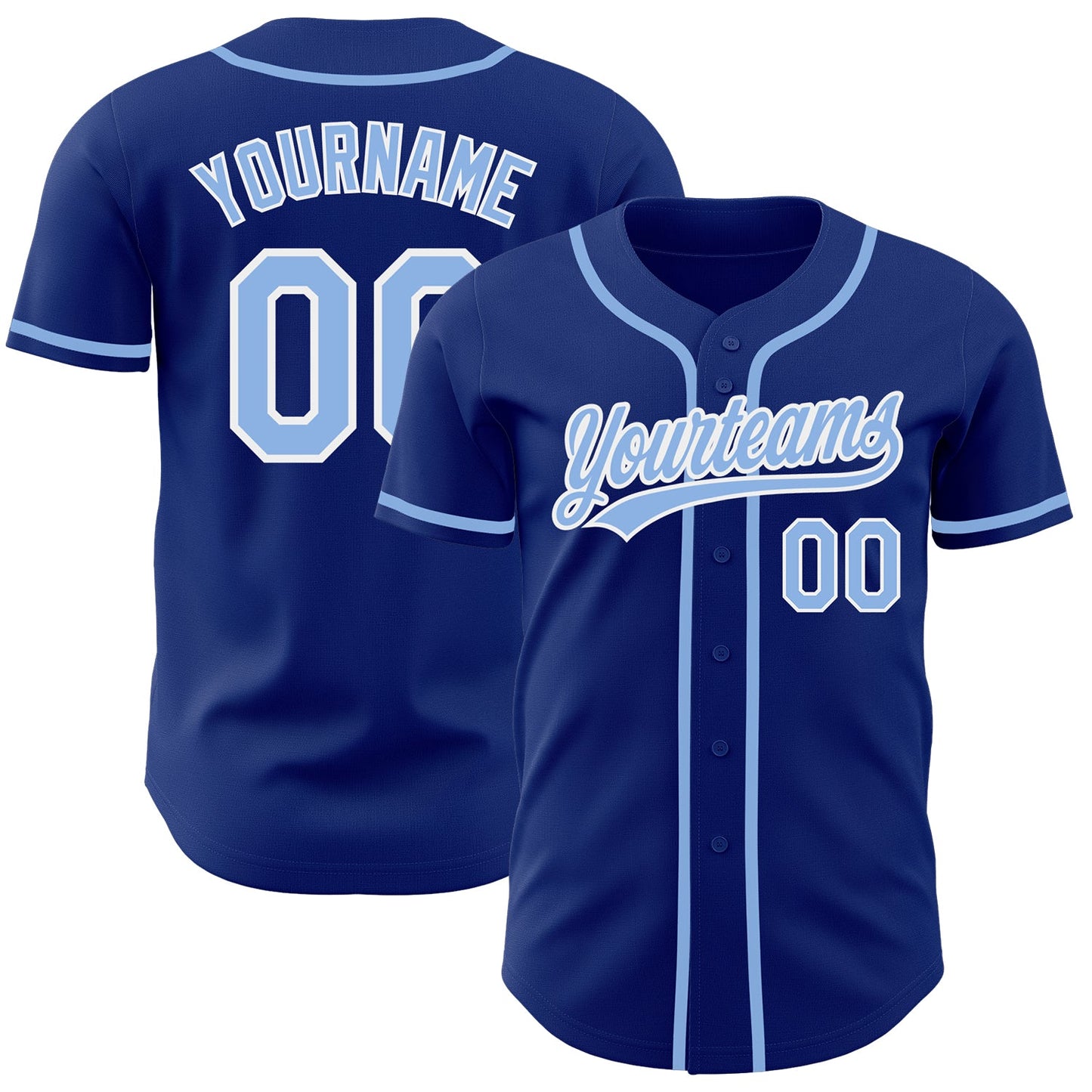 Custom Royal Light Blue-White Authentic Baseball Jersey - Main View