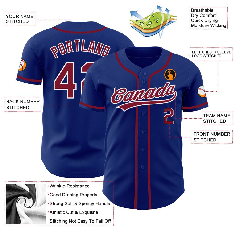 Custom Royal Crimson-White Authentic Baseball Jersey view 3