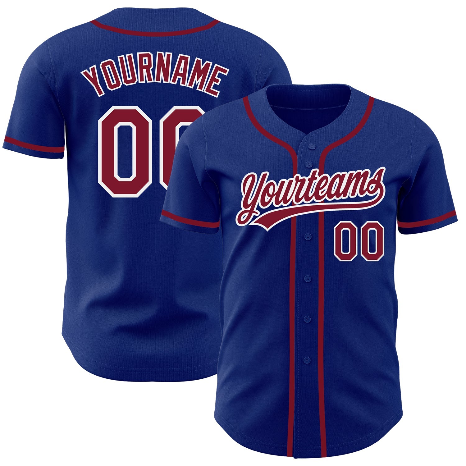 Custom Royal Crimson-White Authentic Baseball Jersey - Main View