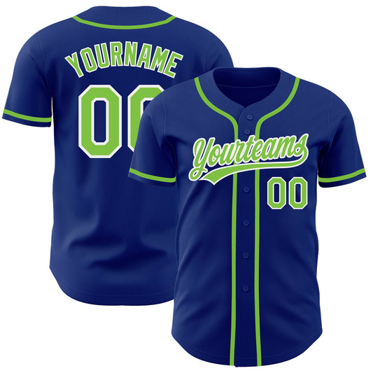 Custom Royal Neon Green-White Authentic Baseball Jersey - Main View