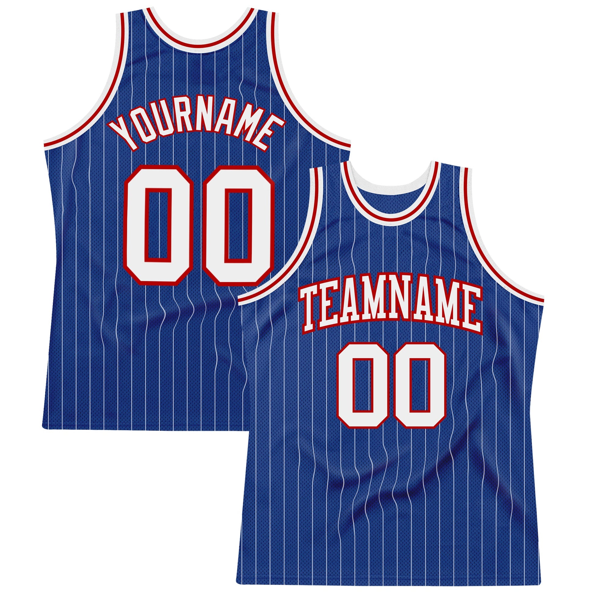 Custom Royal White Pinstripe White-Red Authentic Basketball Jersey - Main View