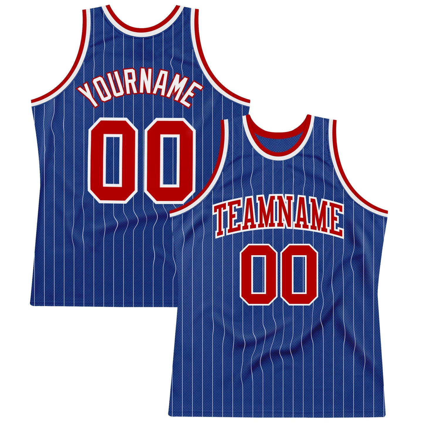 Custom Royal White Pinstripe Red-White Authentic Basketball Jersey - Main View