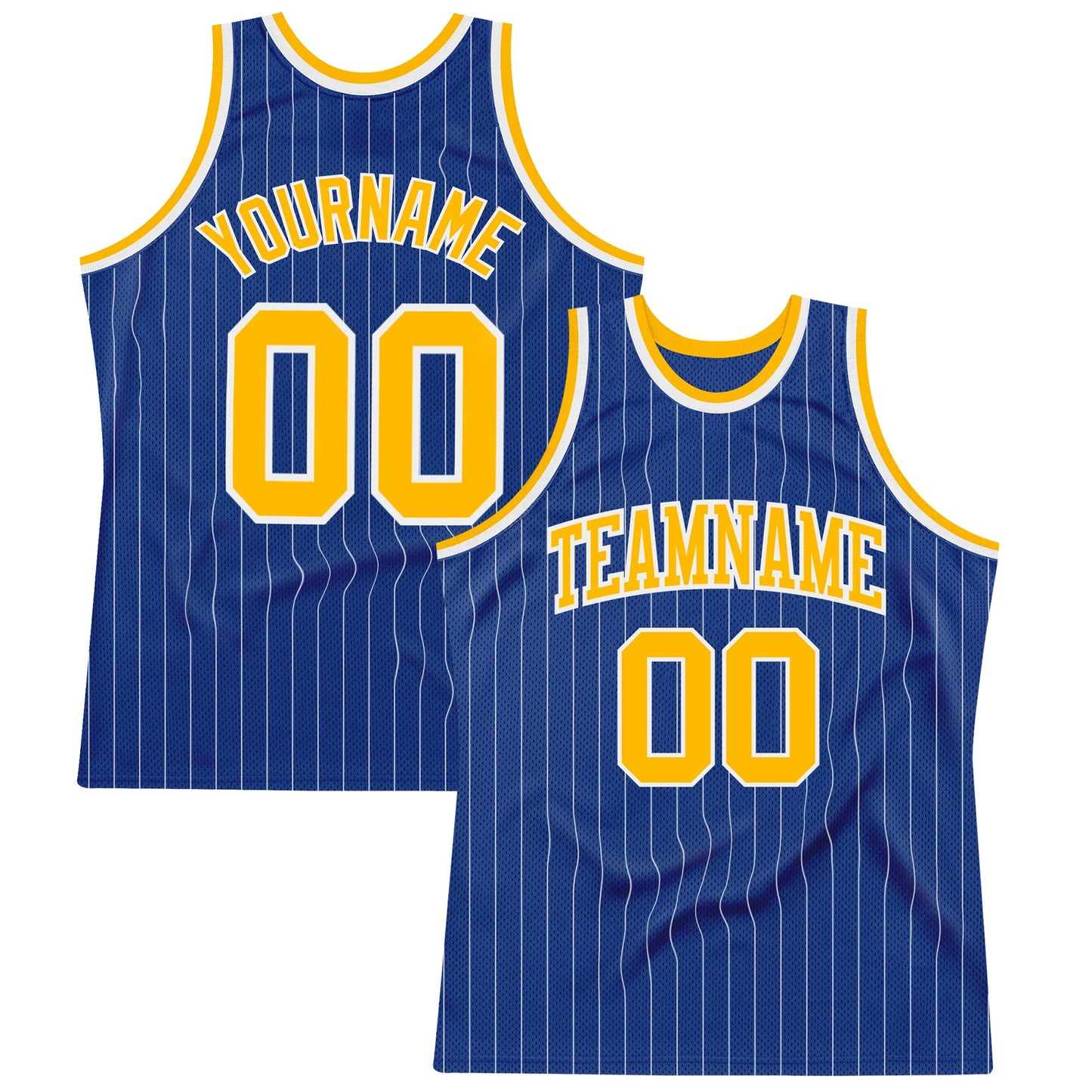 Custom Royal White Pinstripe Gold-White Authentic Basketball Jersey - Main View
