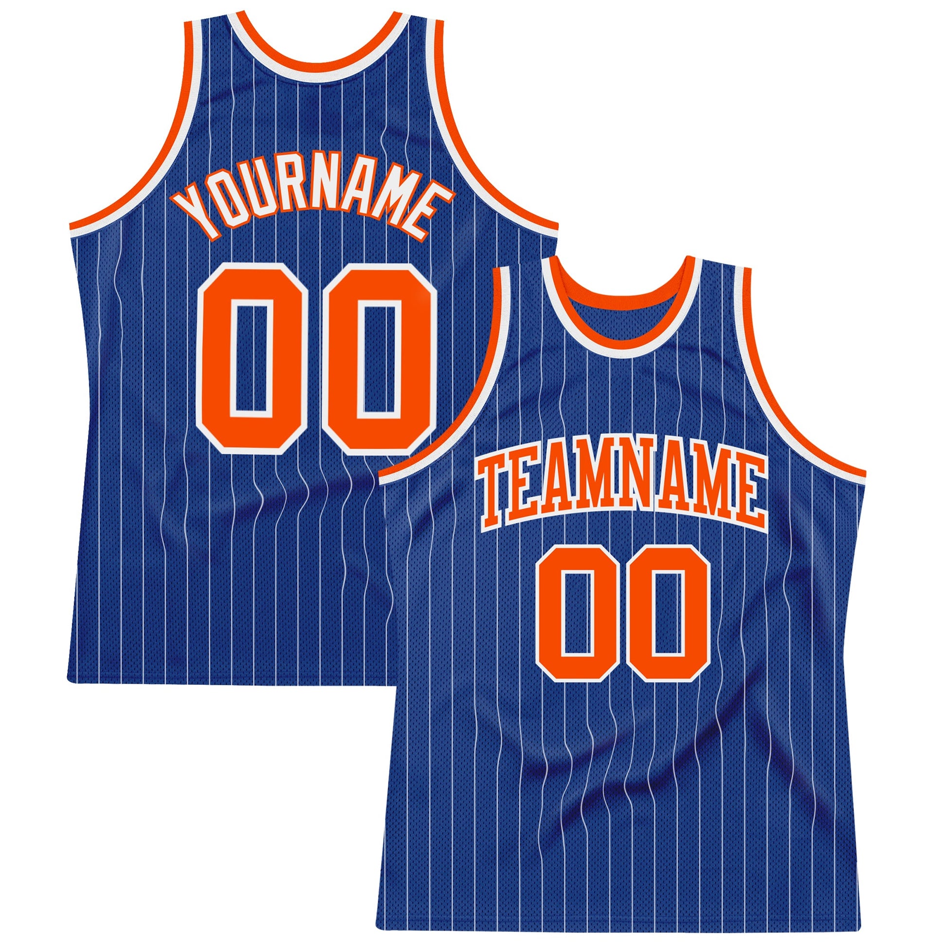 Custom Royal White Pinstripe Orange-White Authentic Basketball Jersey - Main View