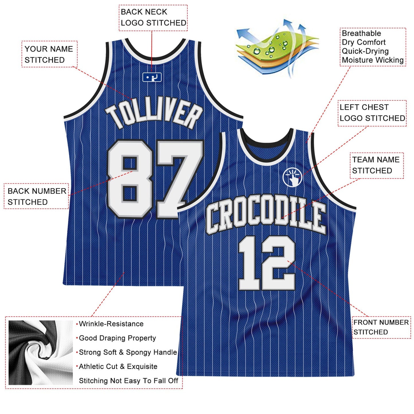 Custom Royal White Pinstripe White Gray-Black Authentic Basketball Jersey view 2