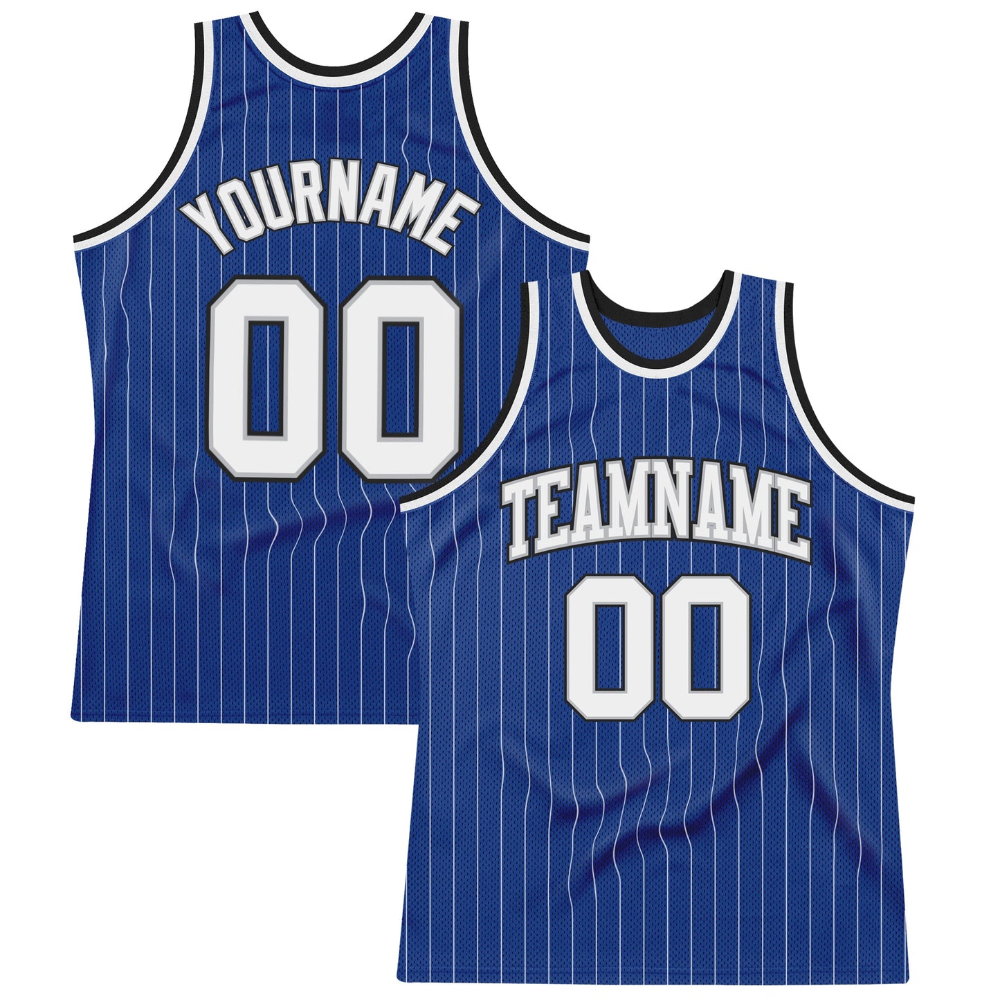 Custom Royal White Pinstripe White Gray-Black Authentic Basketball Jersey - Main View