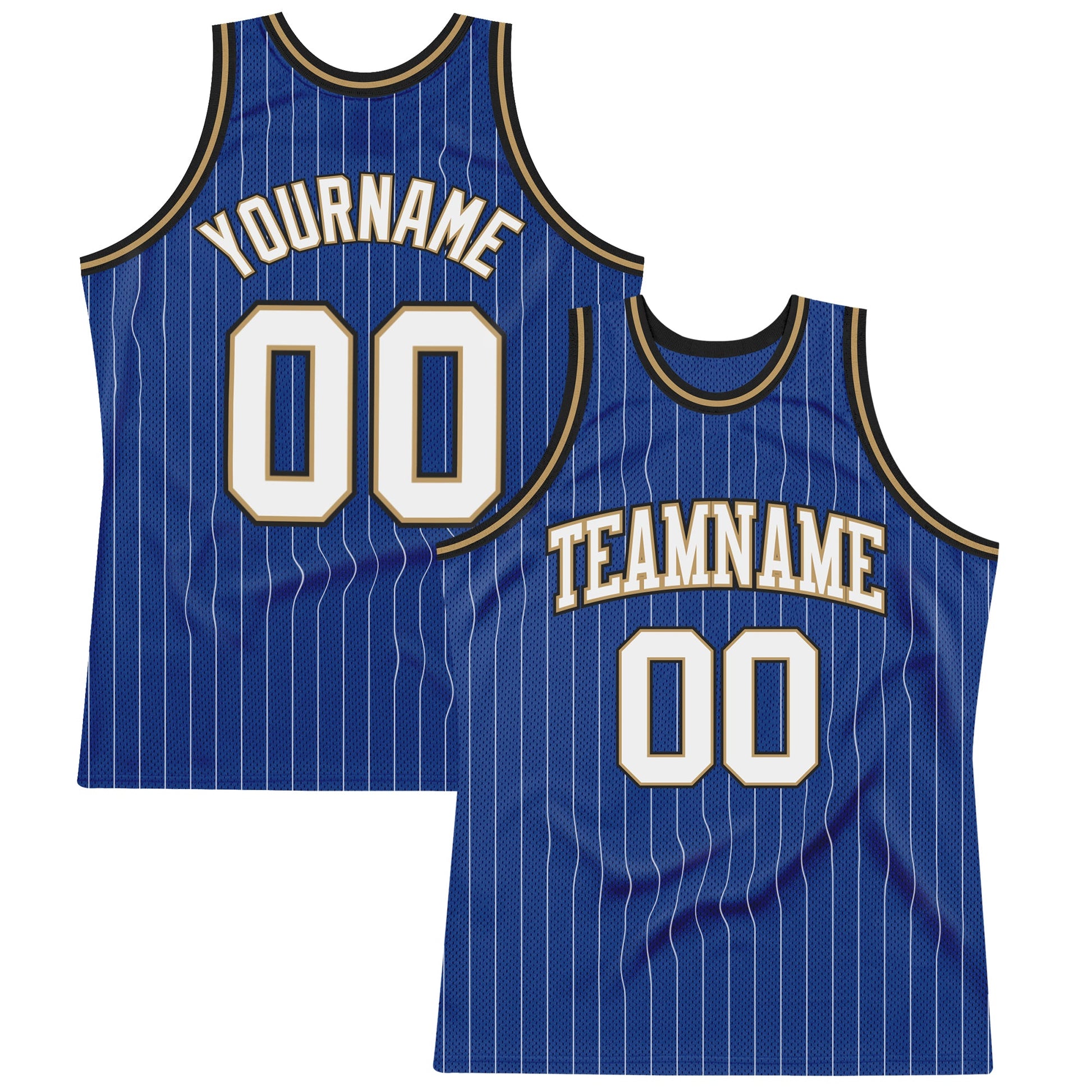 Custom Royal White Pinstripe White Old Gold-Black Authentic Basketball Jersey - Main View