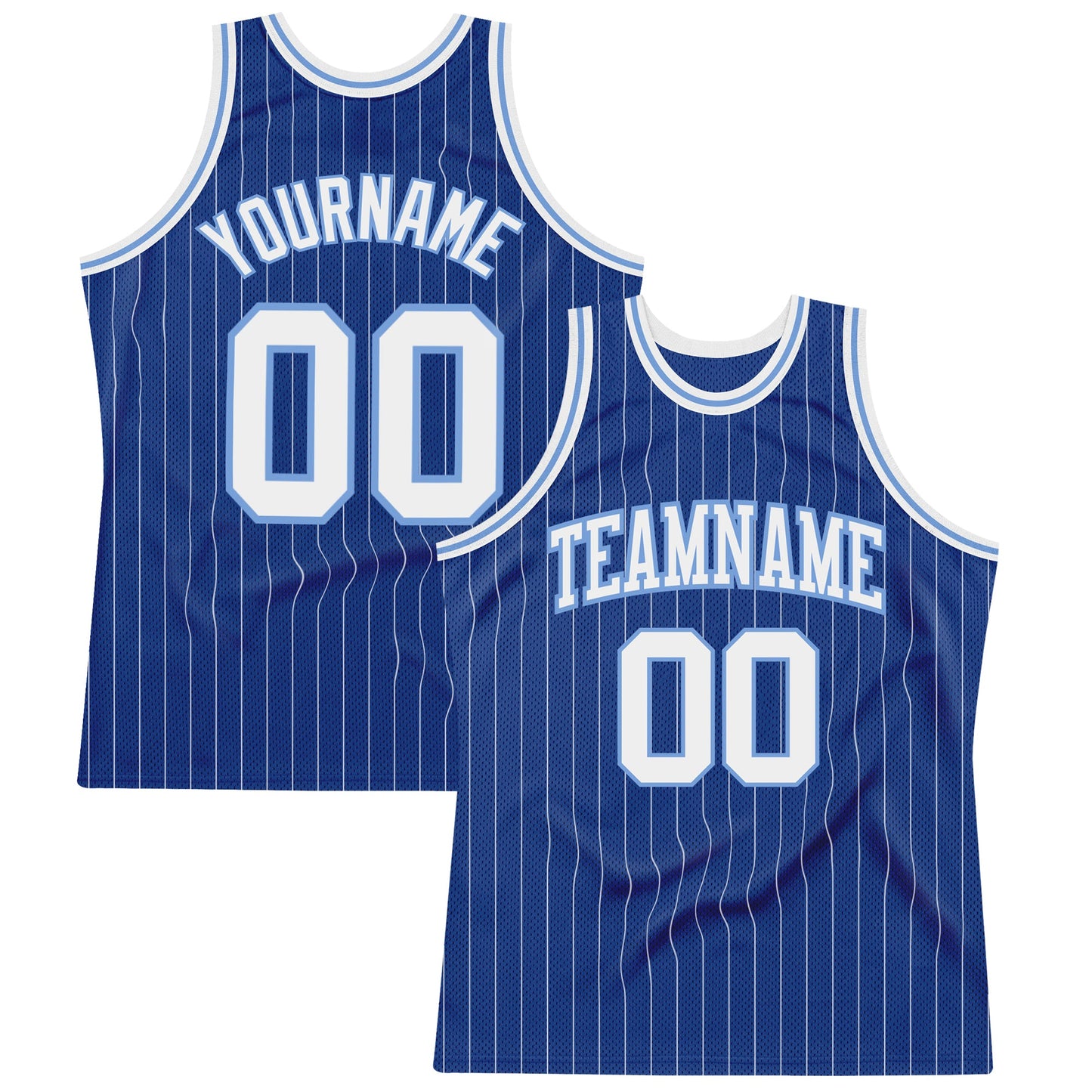 Custom Royal White Pinstripe White-Light Blue Authentic Basketball Jersey - Main View