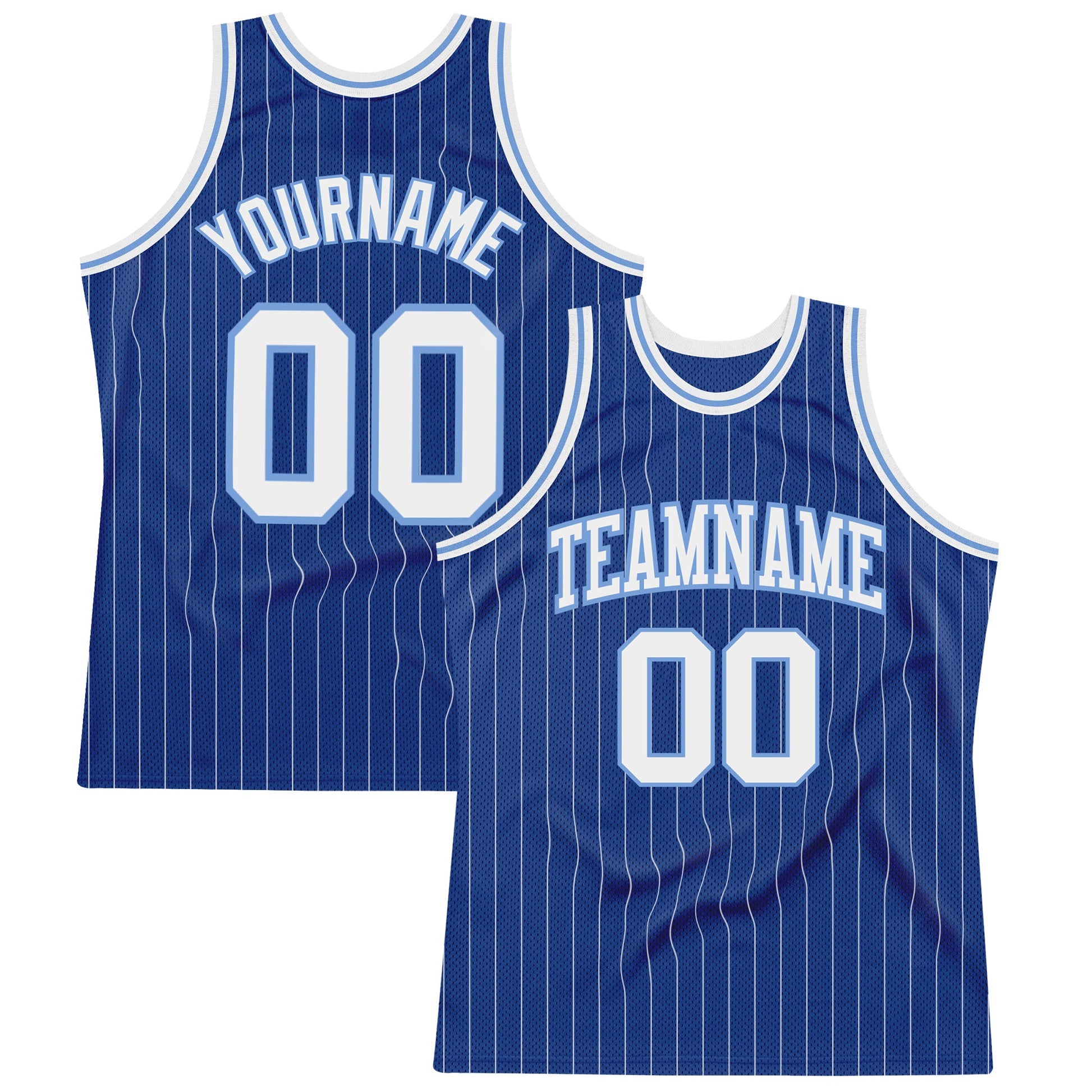 Custom Royal White Pinstripe White-Light Blue Authentic Basketball Jersey - Main View