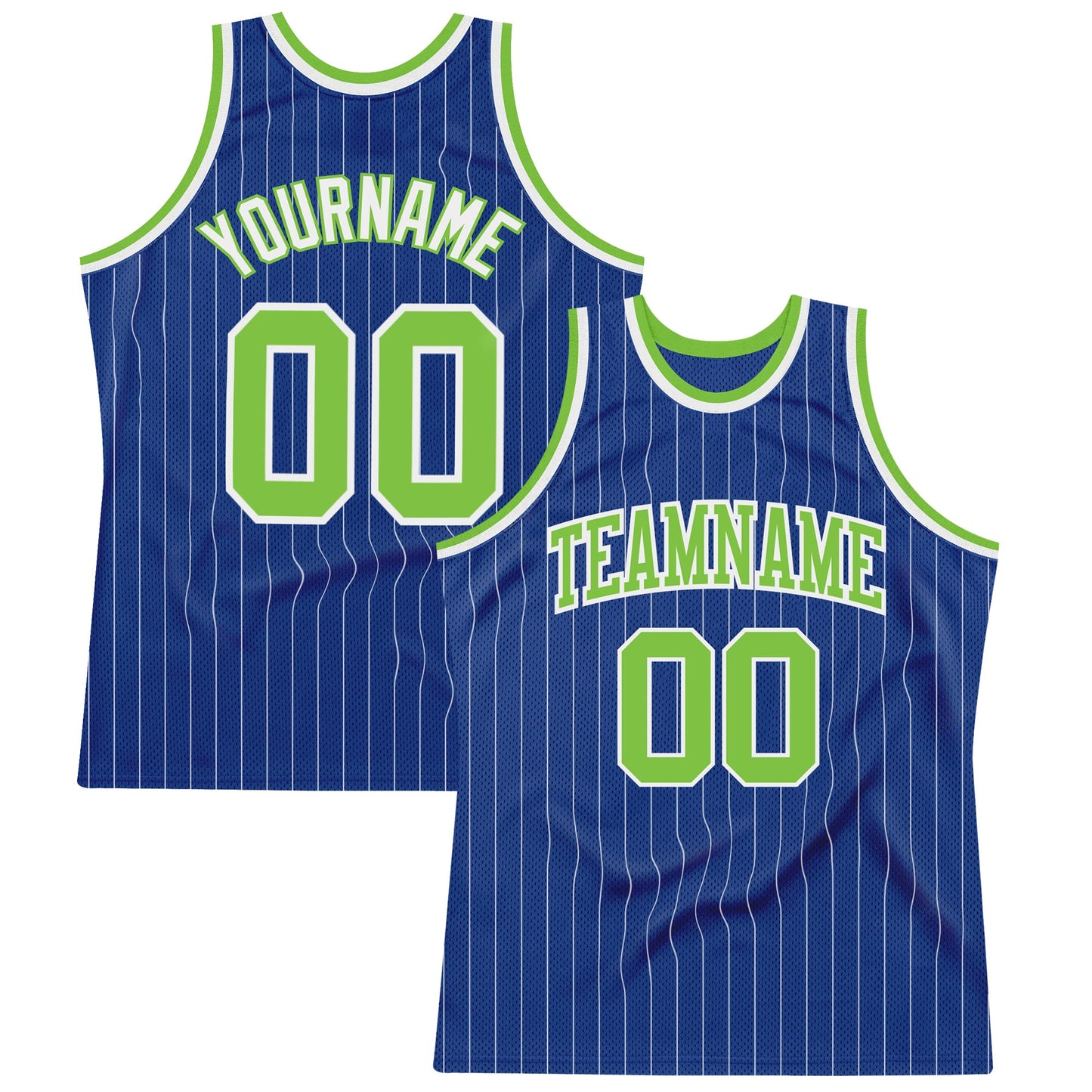 Custom Royal White Pinstripe Neon Green-White Authentic Basketball Jersey - Main View