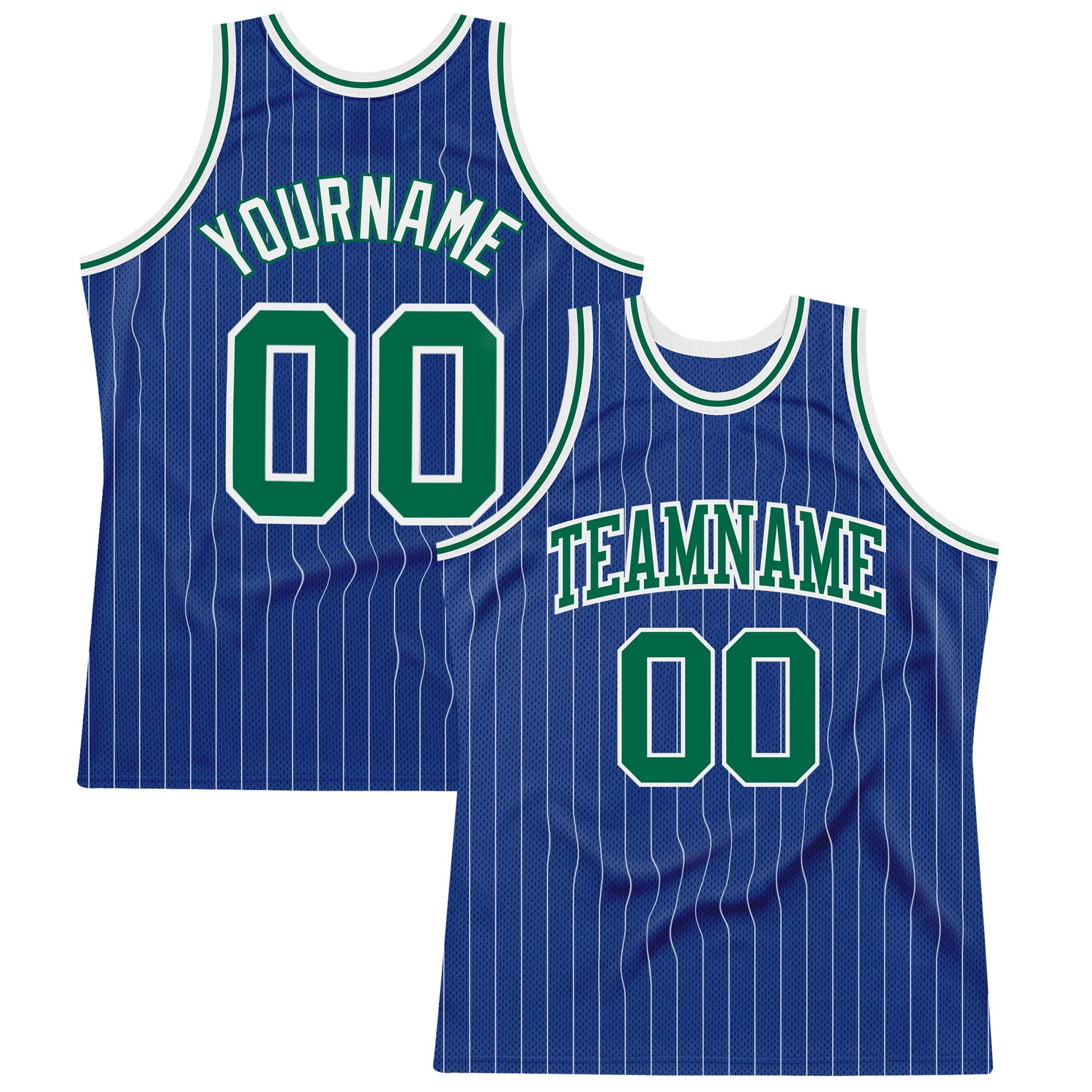Custom Royal White Pinstripe Kelly Green-White Authentic Basketball Jersey - Main View