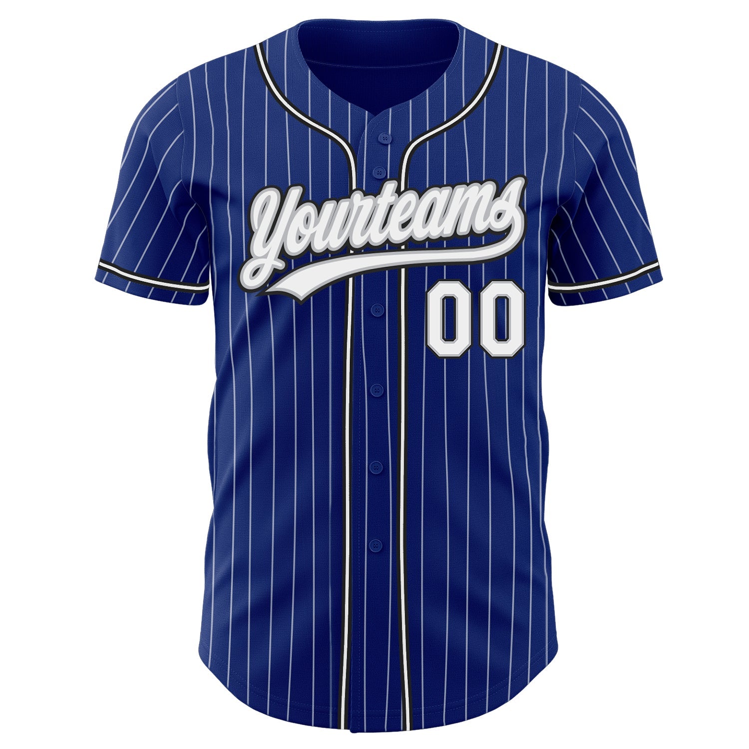 Custom Royal White Pinstripe White Gray-Black Authentic Baseball Jersey view 2