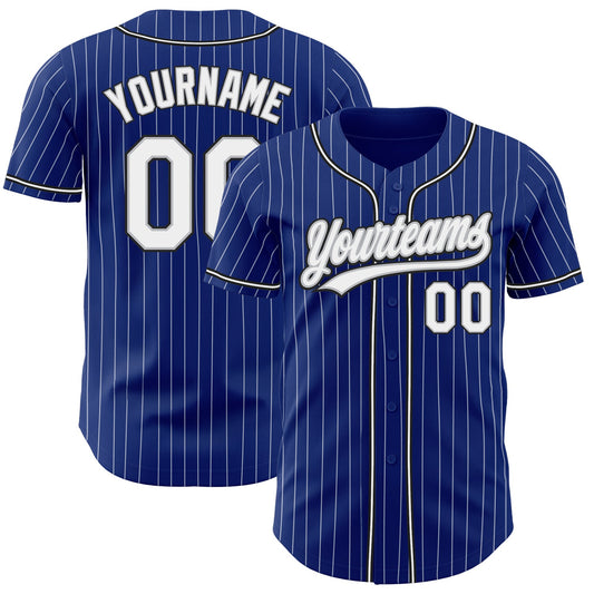 Custom Royal White Pinstripe White Gray-Black Authentic Baseball Jersey - Main View