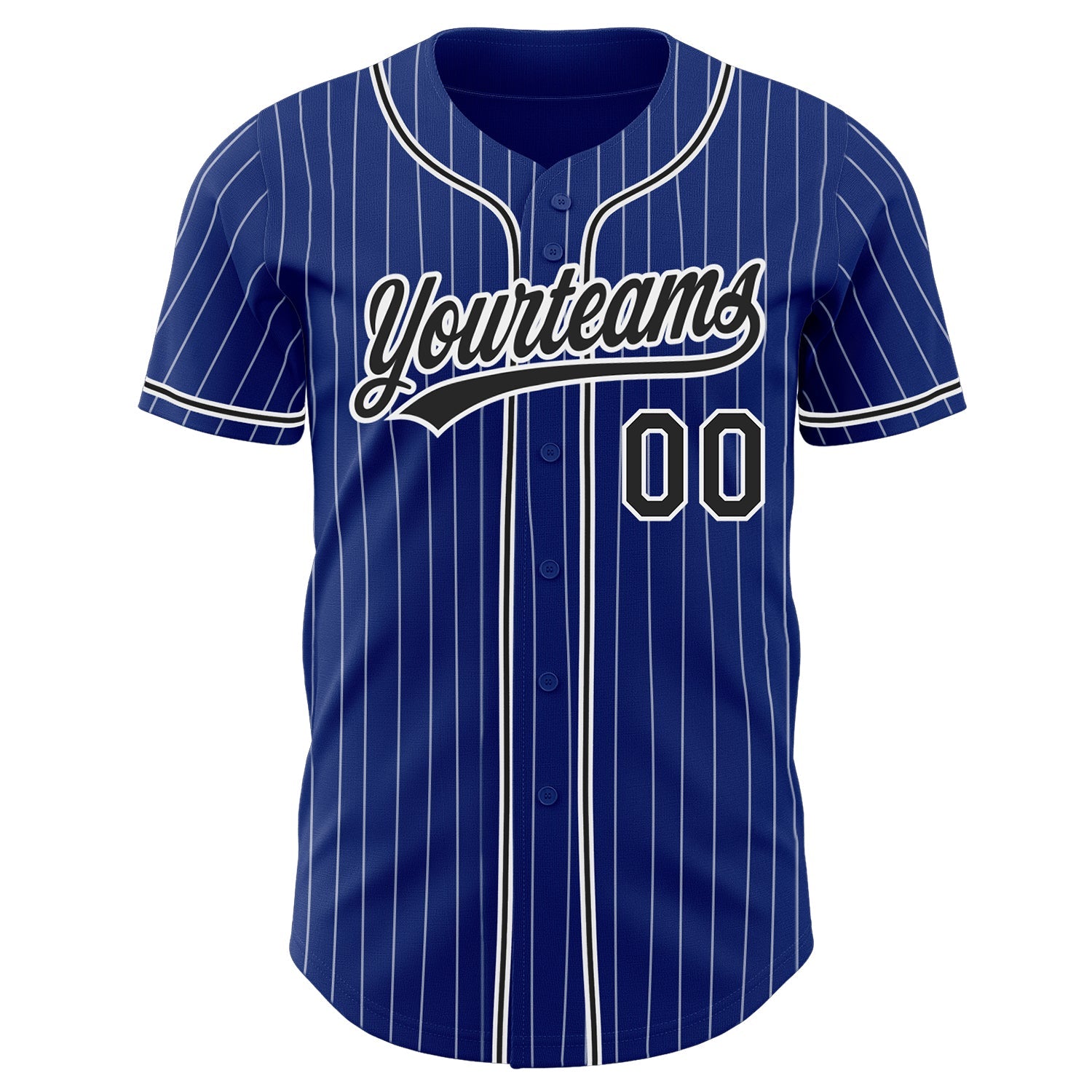Custom Royal White Pinstripe Black Authentic Baseball Jersey view 2