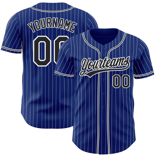 Custom Royal White Pinstripe Black Authentic Baseball Jersey - Main View