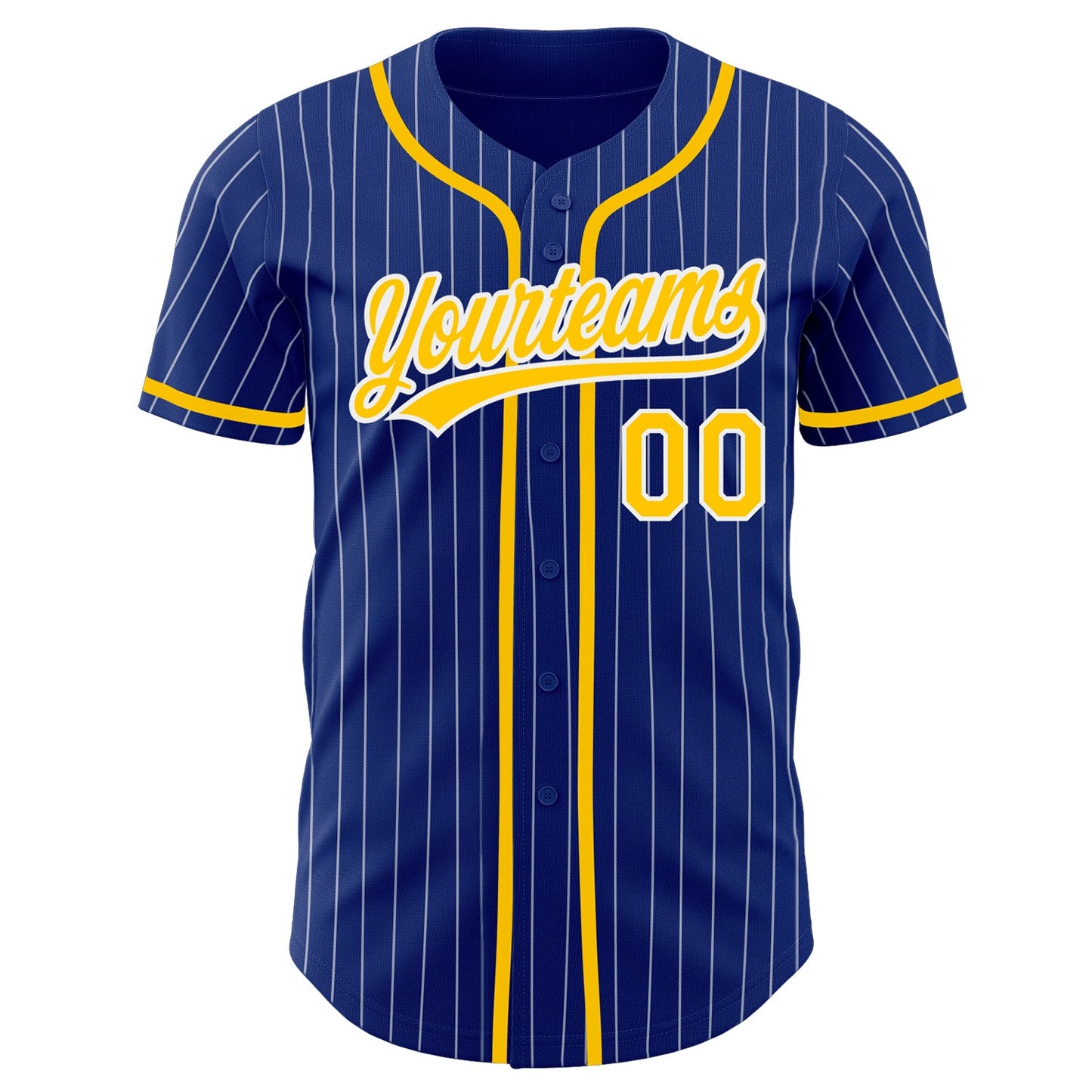 Custom Royal White Pinstripe Gold Authentic Baseball Jersey view 2