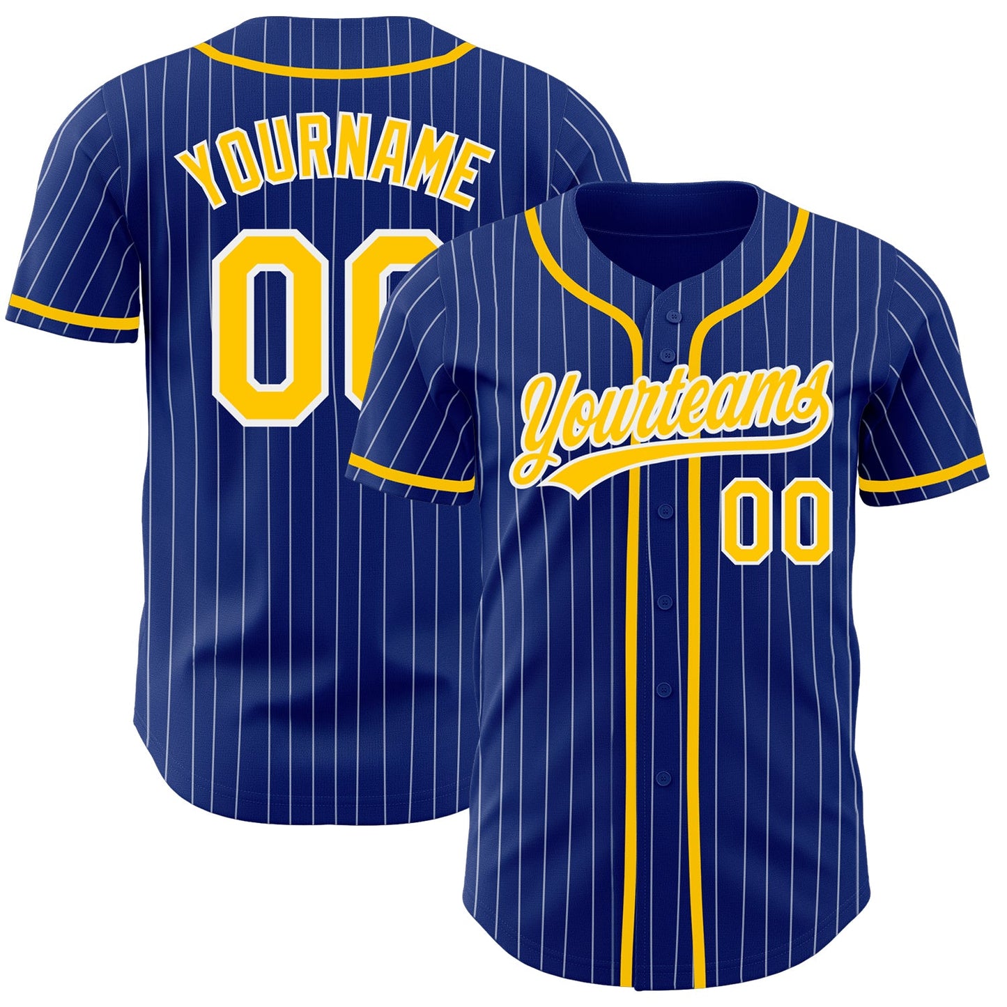 Custom Royal White Pinstripe Gold Authentic Baseball Jersey - Main View