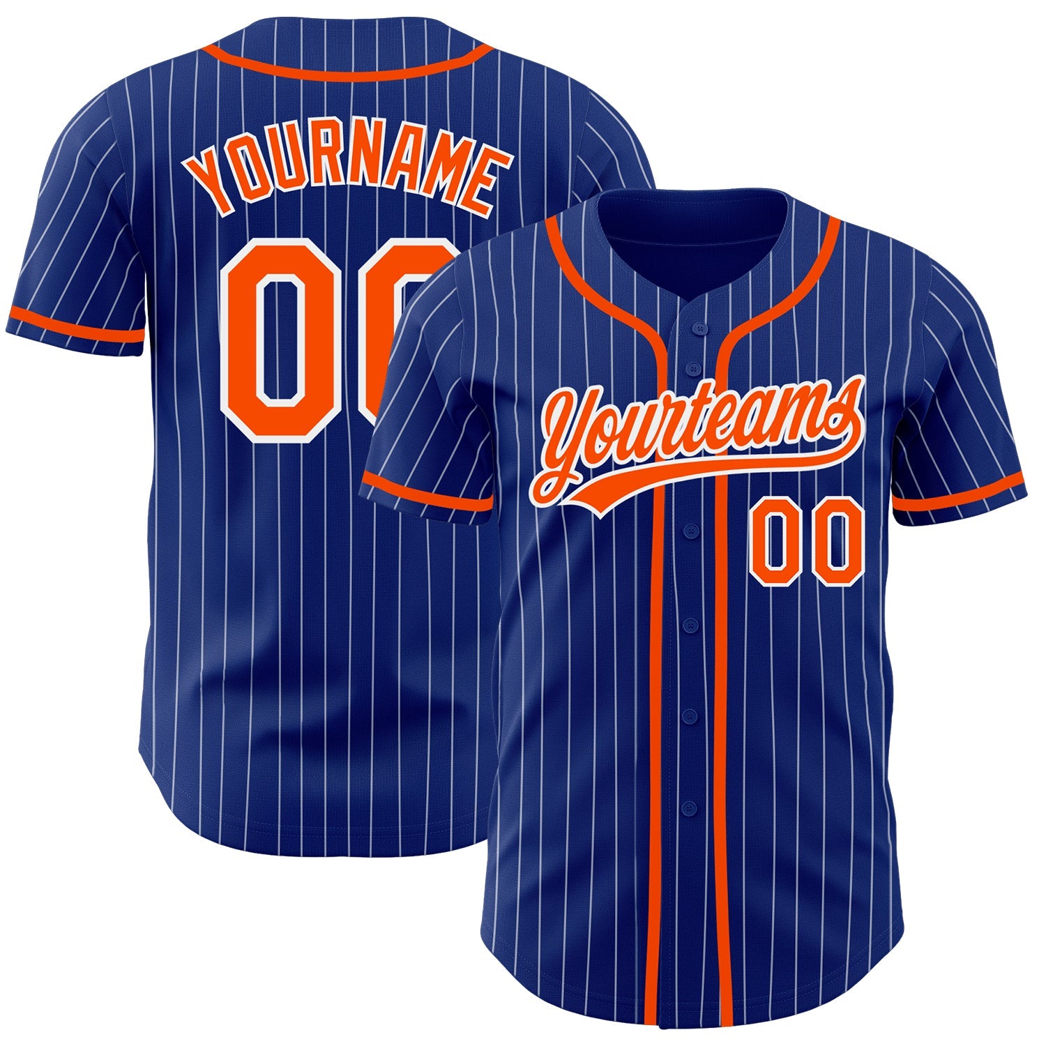 Custom Royal White Pinstripe Orange Authentic Baseball Jersey - Main View