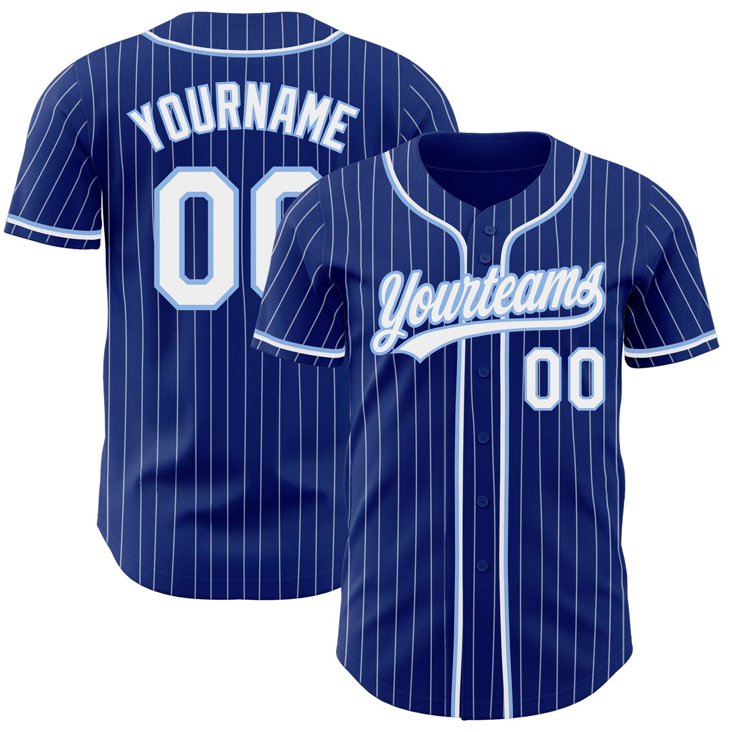 Custom Royal White Pinstripe White-Light Blue Authentic Baseball Jersey - Main View
