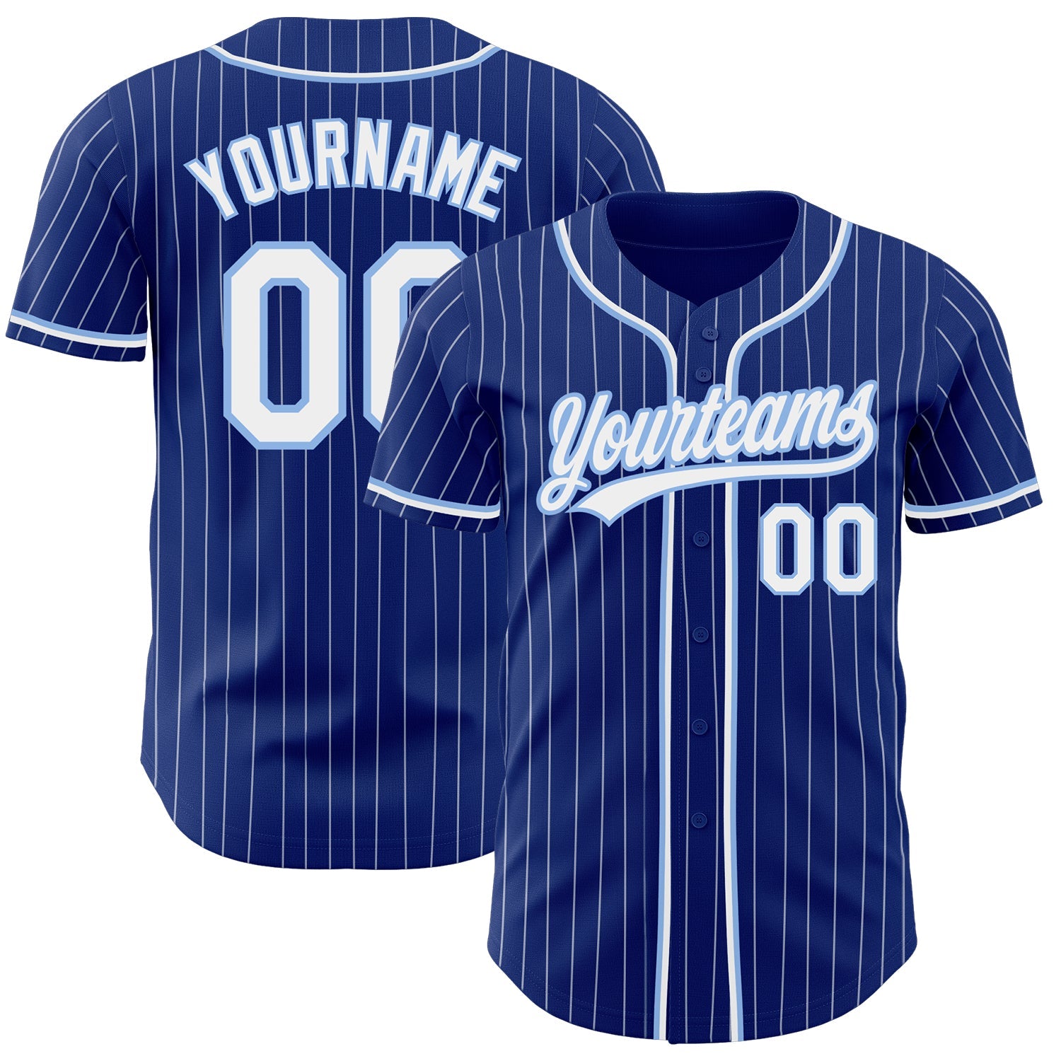Custom Royal White Pinstripe White-Light Blue Authentic Baseball Jersey - Main View
