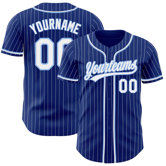 Custom Royal White Pinstripe White-Light Blue Authentic Baseball Jersey - Main View