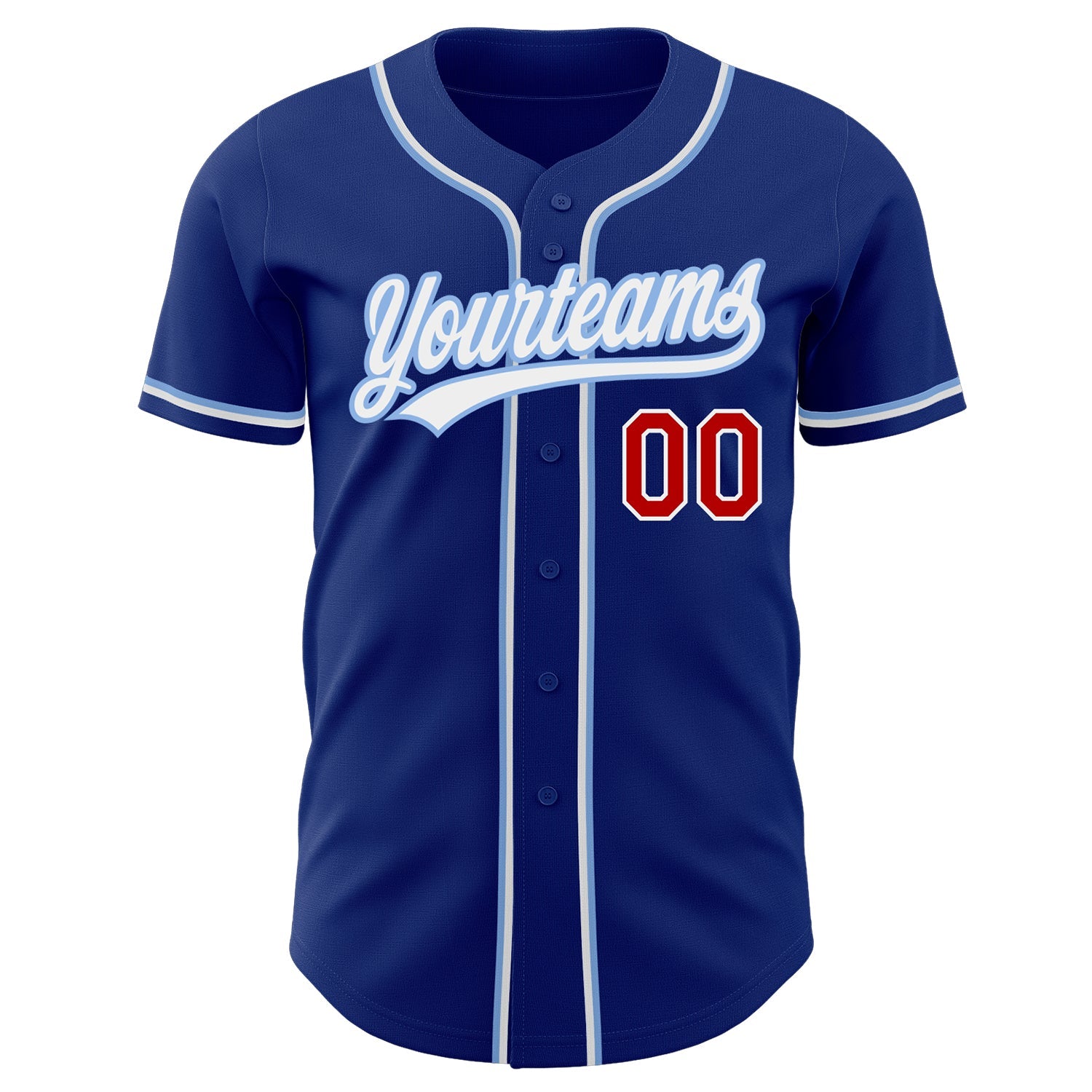 Custom Royal Red-Light Blue Authentic Baseball Jersey view 2