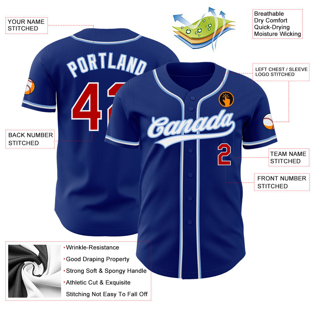 Custom Royal Red-Light Blue Authentic Baseball Jersey view 3